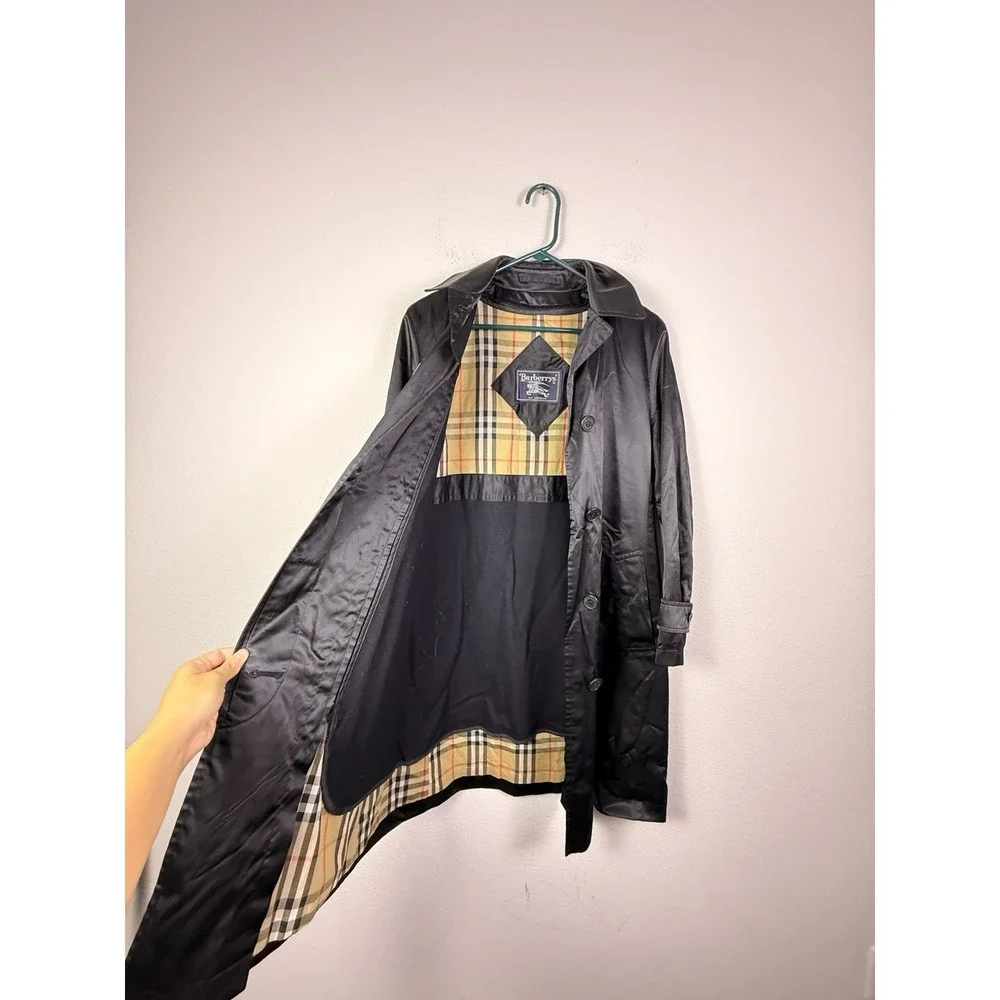 Vintage Burberry Trench Coat Black Nova Check Lining  Women Size 2 - Picture 7 of 7